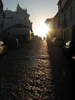 Portugal, Évora, sunrise, cobblestones