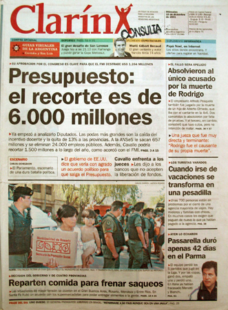 Tapa Clarín, 19 diciembre 2001