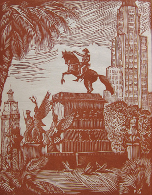 Buenos Aires, xilografíá, Plaza San Martín, 1956, Francisco DeSanto